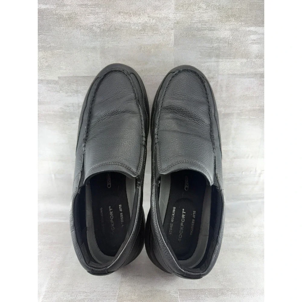 Rockport Men Black Leather Slip On Loafers CG8965 Moc Toe Shoes Size 12W
